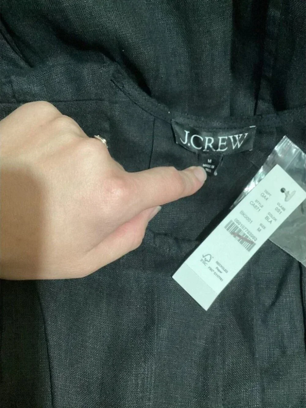 NWT J. Crew Seamed linen dress with removable belt, Black, Size Medium
